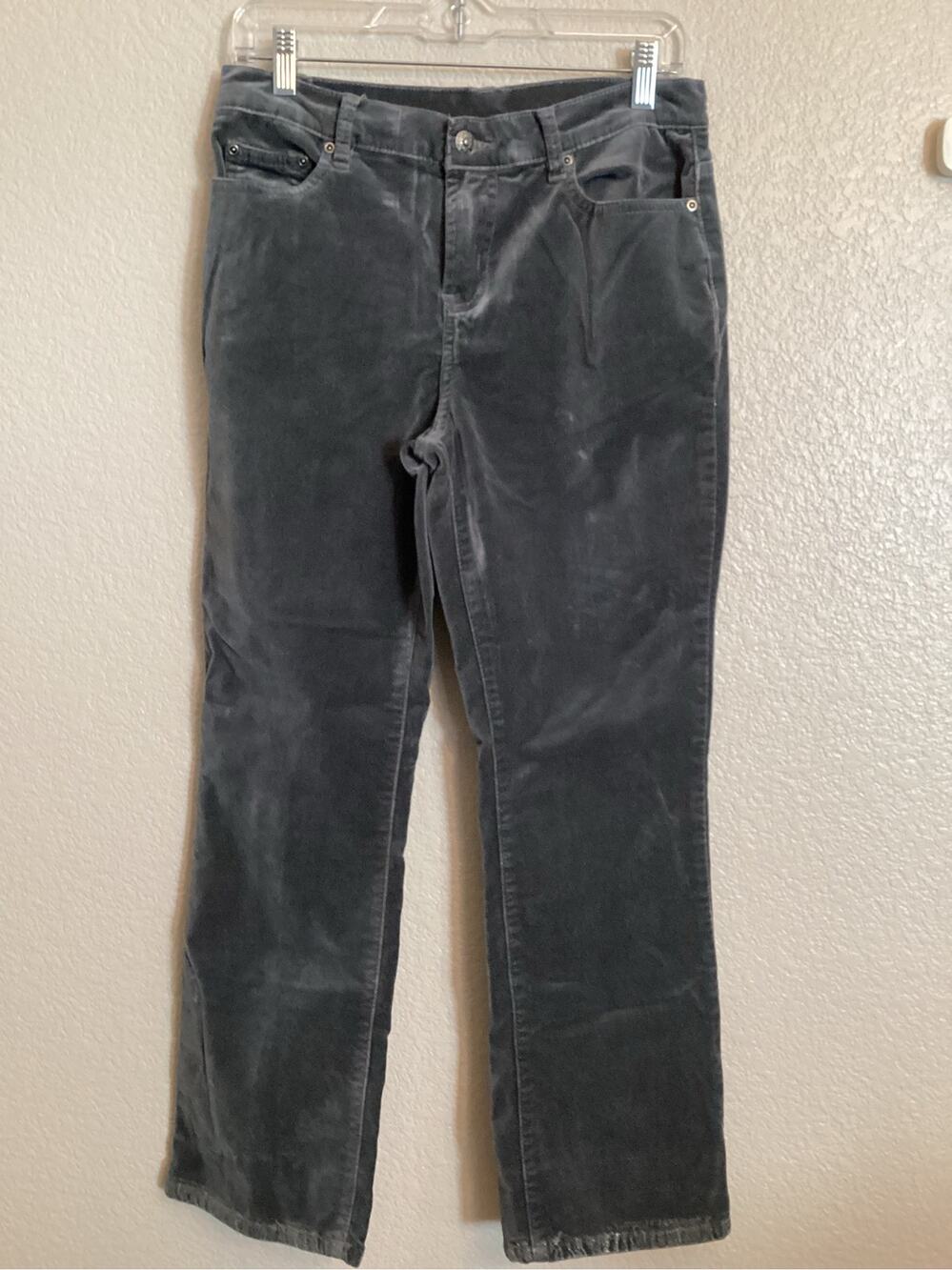 DG2 by Diane Gilman Grey Stretch Velvet Straight Leg Pants Petite Sz 8P